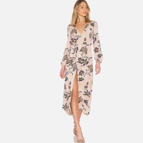 The Jetset Diaries Women's Azalea Nude Floral Fluid Wrap Midi Dress l XS - Picture 1 of 8